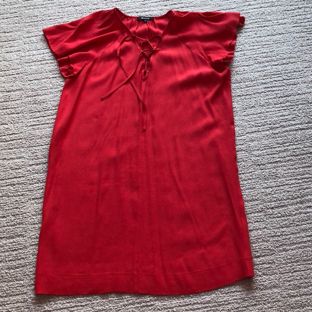 Madewell Red Dress with lattice tie.